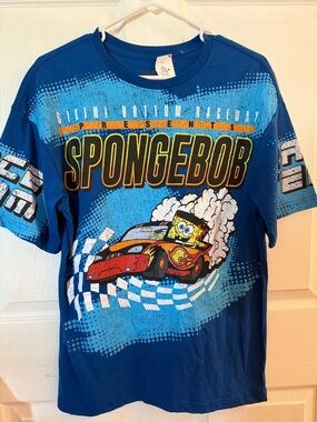 Hybrid & company Blue Spongebob Short Sleeve Tee with Red Car Graphic